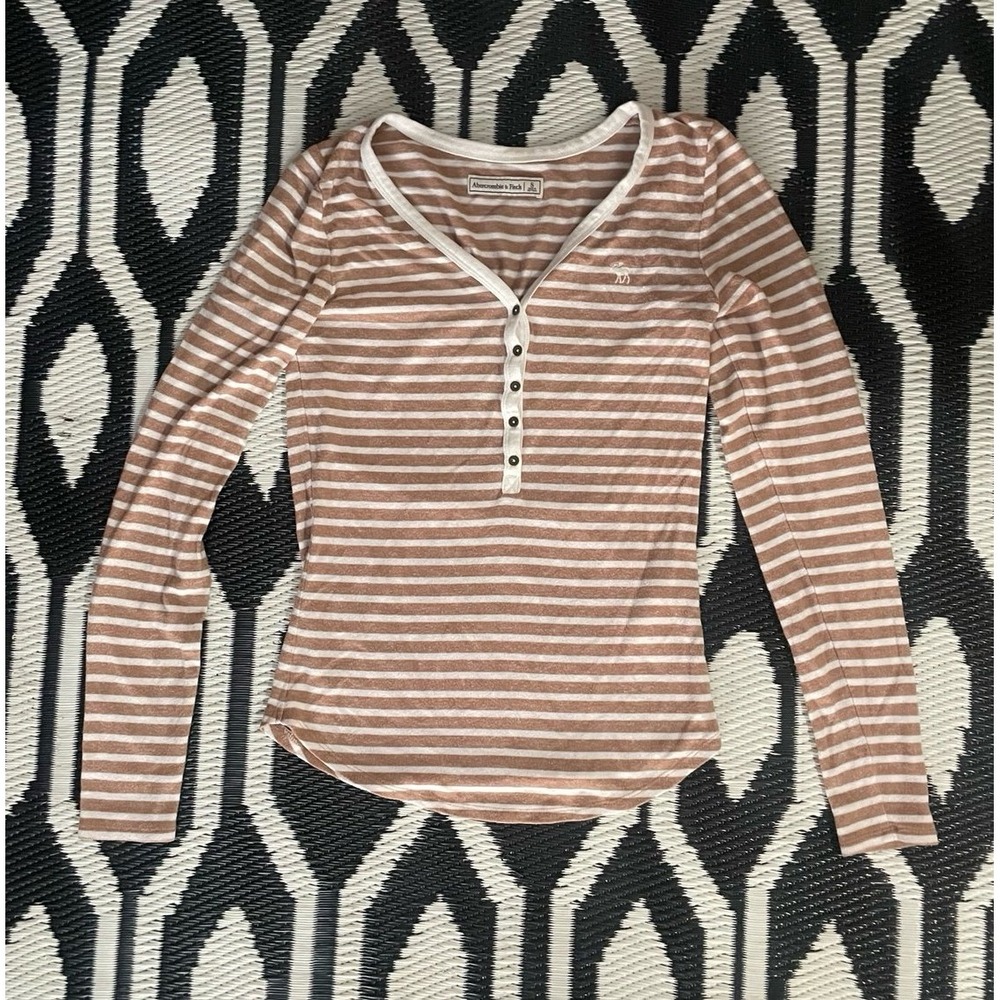 Women's A&F Abercrombie Fitch Moose striped long sleeve Henley sz S y2k